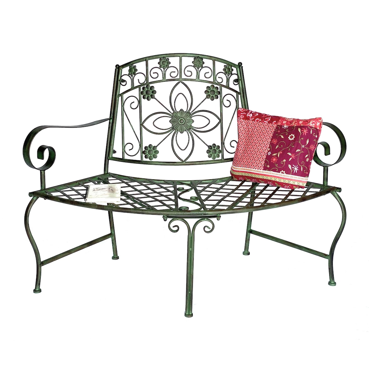 DanDiBo Sitzbank Halbrund Metall Wetterfest Grün 130 cm Baumbank 96009 Gartenbank Parkbank Eisenbank