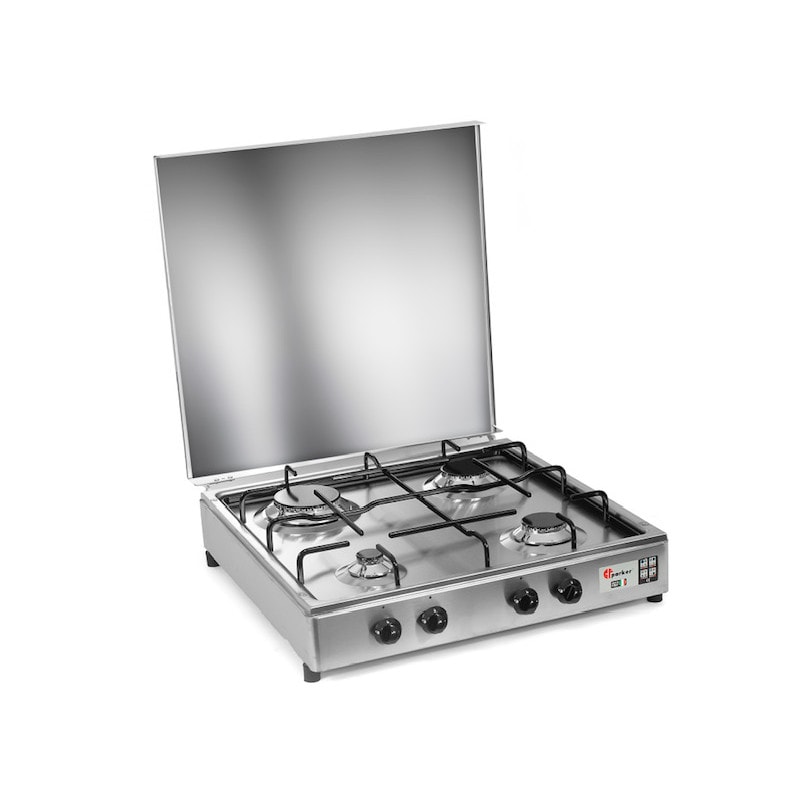 Parker Fornello 4 fuochi a gas Gpl con Valvola di Sicurezza Acciaio Inox made in italy mod. 542ACCGPS