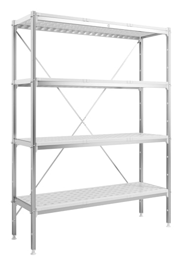 METRO Professional Aluminium Opbergrek GAR1120, aluminium / polypropyleen, 128 x 41,5 x 168,5 cm, voedselveilig rek, zilver / grijs