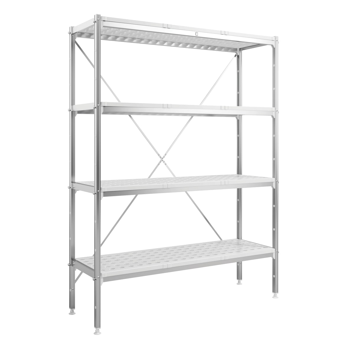 METRO Professional Système d'étagères GAR1120, aluminium / polypropylène, 128 x 41,5 x 168,5 cm, qualité alimentaire, argent / gris