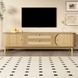 thumbnail of TV-Schrank Rattan Lowboard Massivholz Sideboard mit Türen und Schubladen 170x39,5x46 cm Holz Hellgelb Wohnzimmer Modern Natürlich