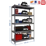 thumbnail of Estante metálica sem parafusos com tabuleiros metálicos Bricoforte 5 prateleiras. Cor CINZA/GALVA 2000x1200x600 mm