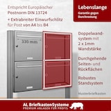 thumbnail of AL Briefkastensysteme 4 Fächer Premium Edelstahl Stand Briefkasten Anlage für Post A4 modern, robust, wetterfest, Artikelnummer: 331V4S1