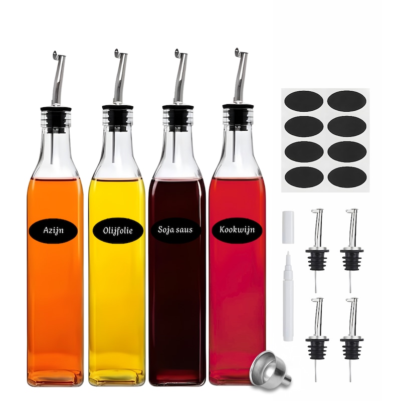 PROKING Olijfolie Fles met Schenktuit – Olijfoliefles – Schenktuit Olijfolie – Glazen Oliefles – Inclusief Schenktuit, Dop & Trechter – 500 ml - Groen - PROKING