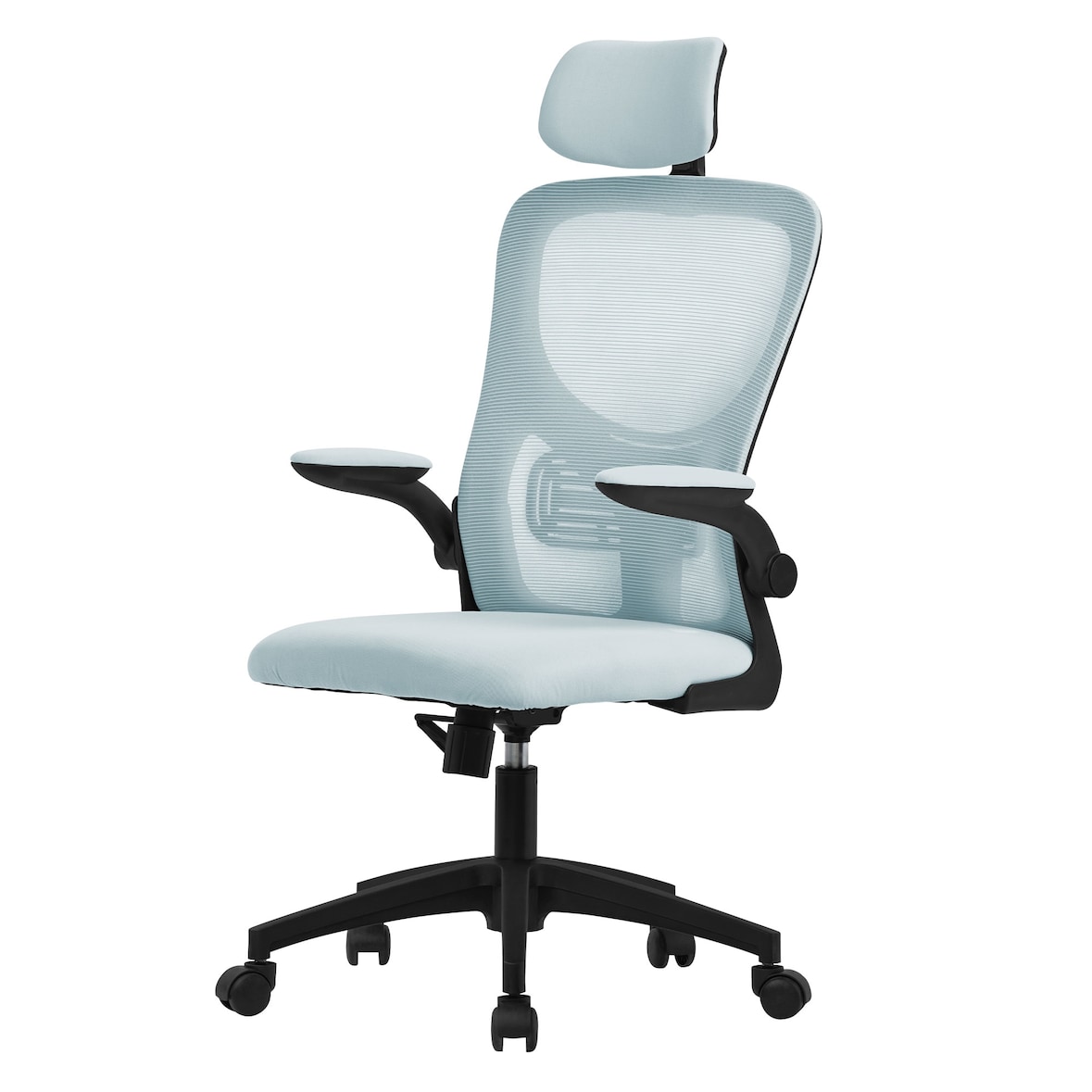 ML-Design Bürostuhl ergonomisch Blau, Mesh, Kopfstütze, Armlehnen, Lendenstütze, Wippfunktion, Drehstuhl mit Rollen, Computerstuhl Chefsessel