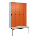 thumbnail of C+P Spind Classic PLUS, Buche untergebaute Sitzbank 4 Abteile, HxBxT 212x120x82cm, Sicherheitsdrehriegel, Hellgrau/Reinorange von PROREGAL
