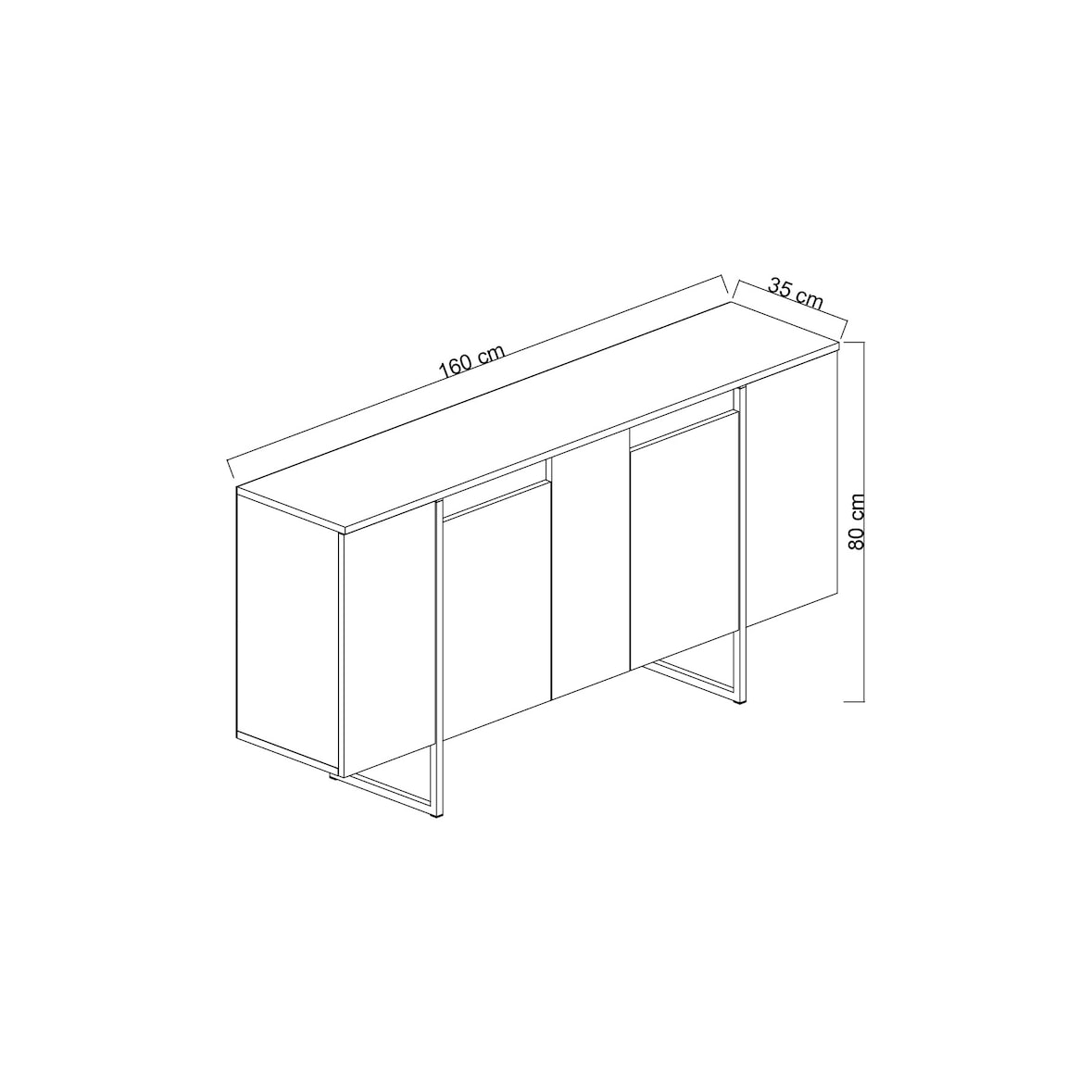 Buffet en aggloméré pieds en métal Luxe noyer et noir Hanah Home