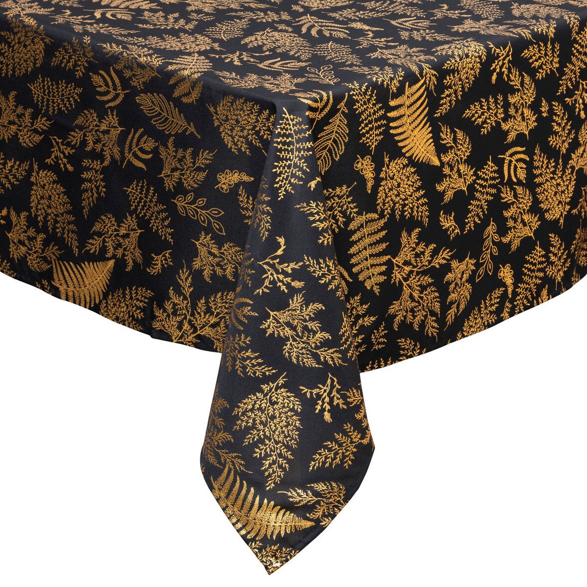 Nappe de Fêtes anti-taches Noir imprimé Feuilles dorées 140 x 360 cm