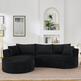 thumbnail of Ecksofa 3-Sitzer mit linker Chaiselongue Schwarz 76×264×168 cm Kordstoff mit Getränkehaltern Kissen Kompressionssofa