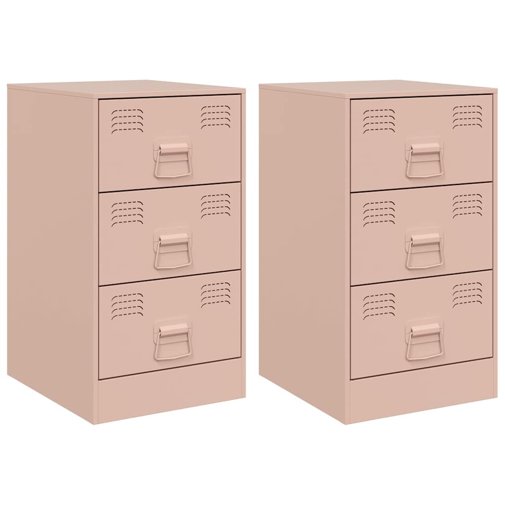 Tables de chevet 2 pcs rose 34,5x39x62 cm acier – Modèle Ciel