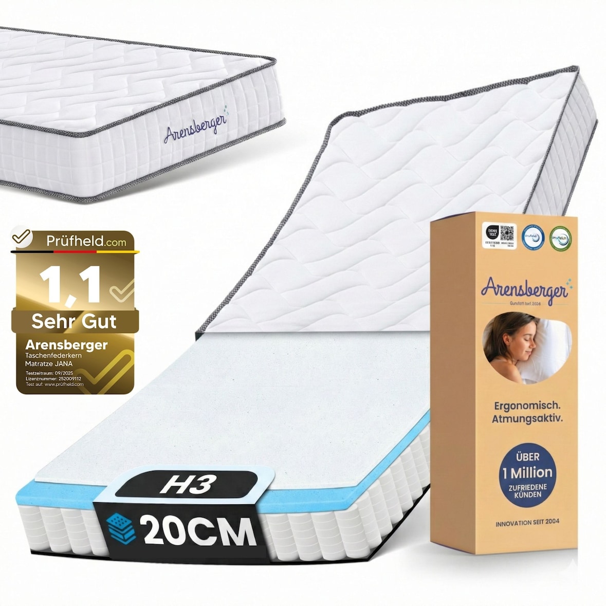 Arensberger Gelschaum Matratze LINA  – 11 cm 80x200cm