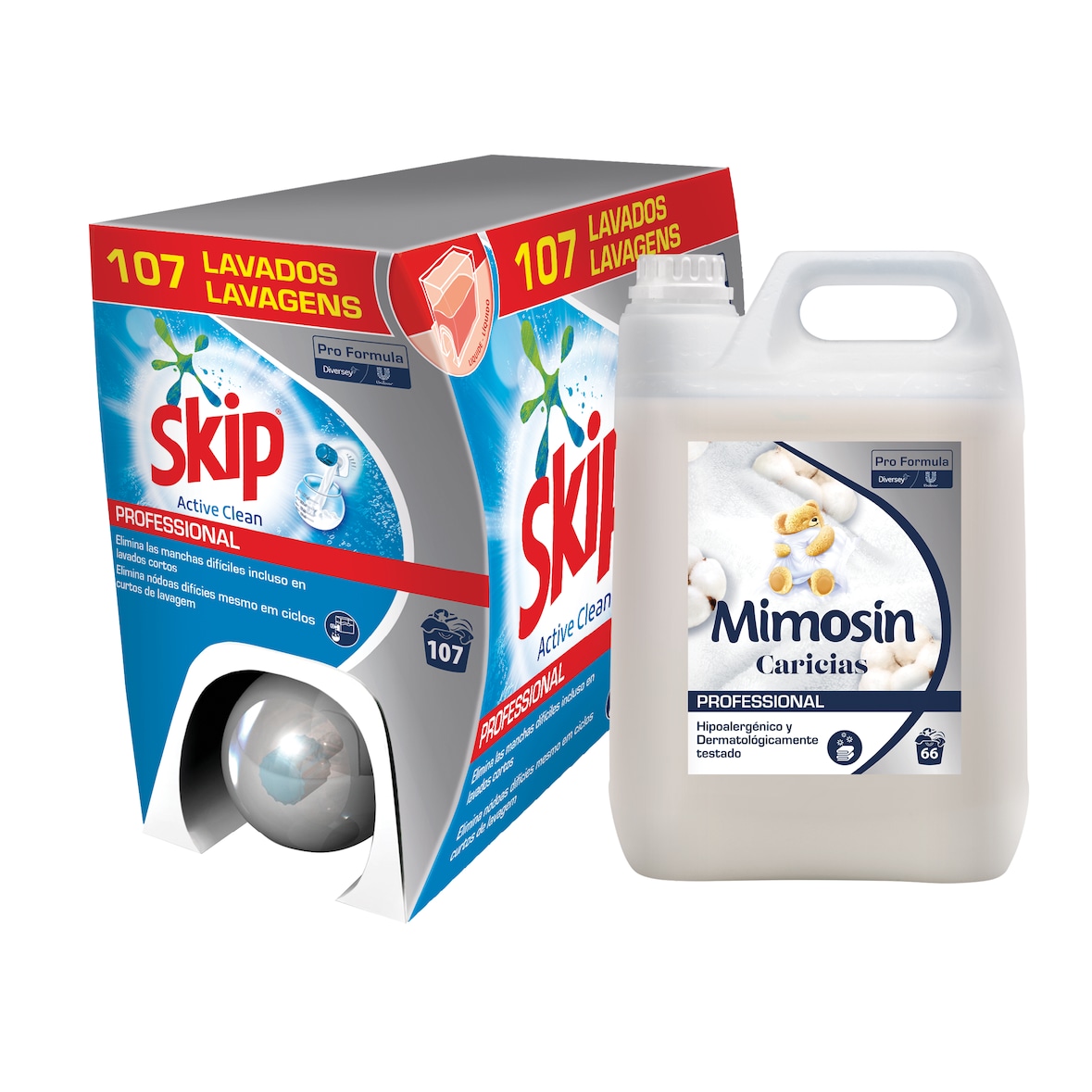 Detergente y suavizante Skip y Mimosín