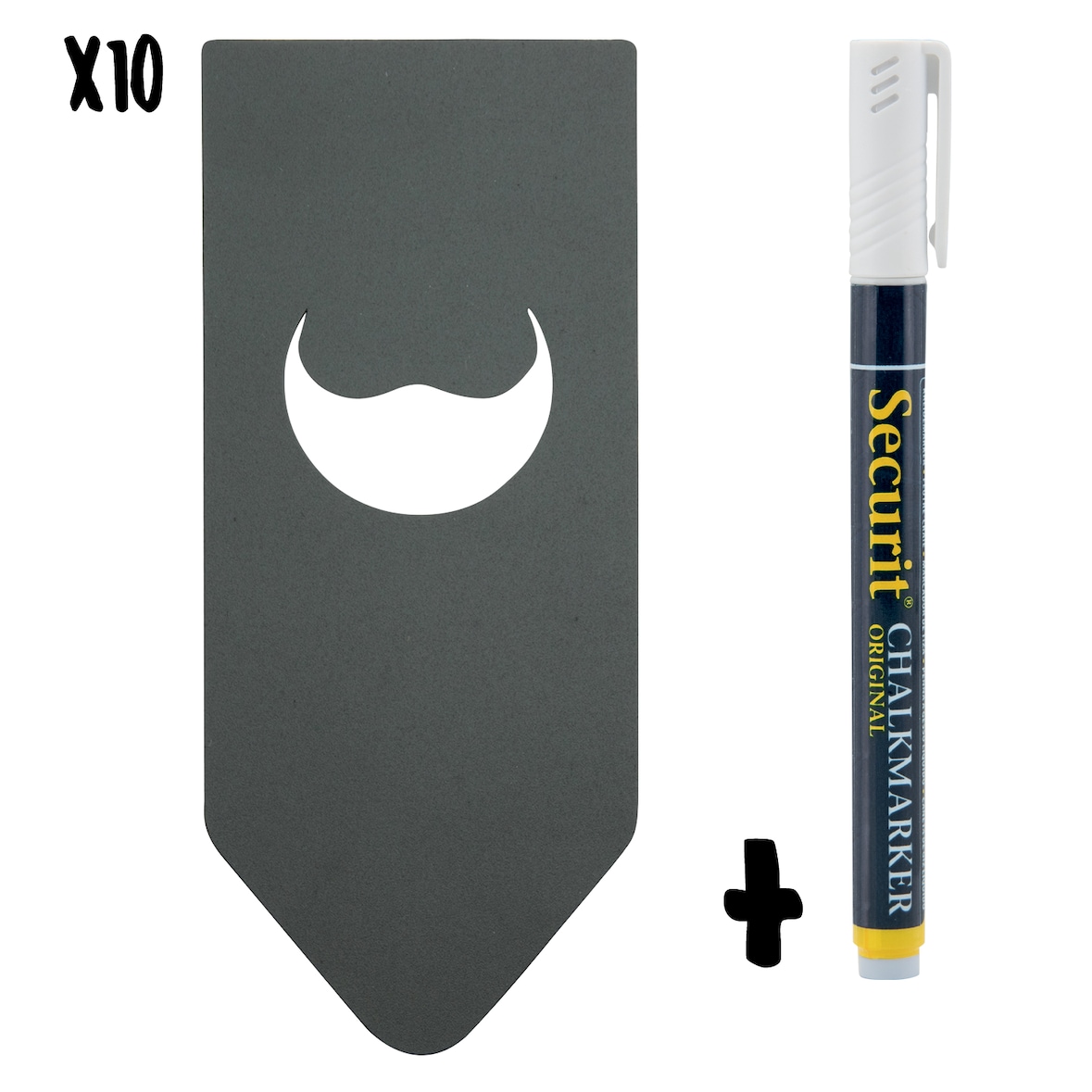 Securit® 10er-Set Flaschen-Schiefertafelschilder - Schwarz - Rechteckige Flaschenhals-Befestigung - Beidseitig