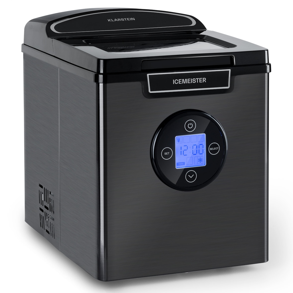 Icemeister 2G Eiswürfelmaschine 12kg/24h LC-Display Edelstahl Schwarz-Metallic