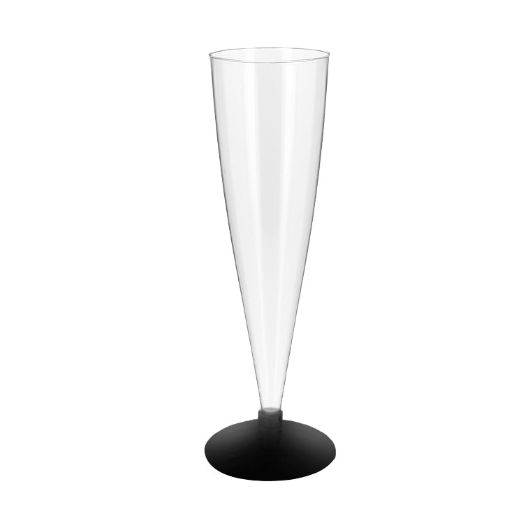 MONOUSO - Mehrweg Sektglas aus PS Fuß Schwarz 150ml 2-teilig (6 Stück)