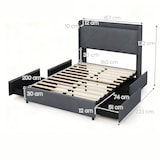 thumbnail of COSTWAY Estrutura de Cama de Casal com Luzes LED, Cama Plataforma Estofada com Base de Carregamento, 2 Bolsos de Armazenamento e 4 Gavetas