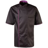 thumbnail of 224 - Kochjacke halbarm, Druckknöpfe, Fb. schwarz mit farbiger Paspel : purple 65% Polyester 35%Baumwolle 220 g/m² XS