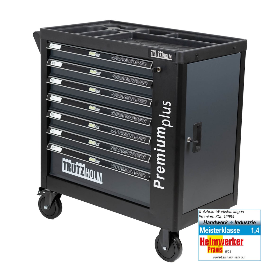 Werkstattwagen Premium plus unbestückt 7 Schubladen Seitentür Softclose Interloc abschließbar