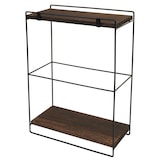 thumbnail of Wandplank HWC-K77, hangplank Keukenplank, massief hout metaal industrieel 2 planken 50x35x17cm ~ donkerbruin