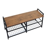 thumbnail of Zapatero HWC-A27, mueble zapatero banco zapatero, 4 compartimentos estructura metálica 3D 40x107x38cm, aspecto roble salvaje