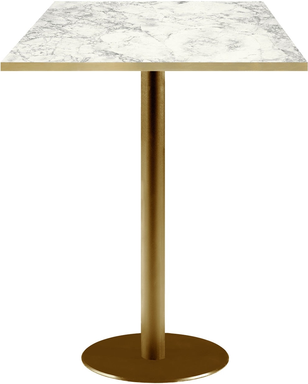RestooTab - Stehtisch Rome goldmetallic 60x60cm Dekor Marmor bianca luna Kanten messingfarben