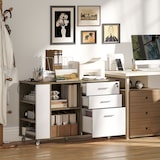 thumbnail of HOMCOM cajonera de oficina con ruedas 3 cajones cajonera para escritorio con estación de carga cerradura y estantes 100x40x65,5 cm marrón grisáceo