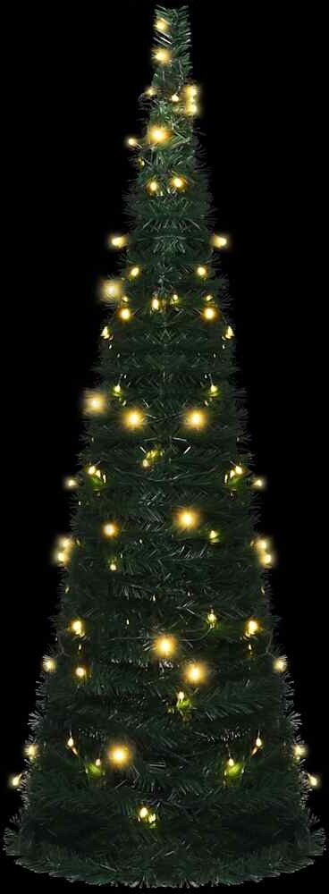 Ein aufklappbarer Weihnachtsbaum mit Lichtern.