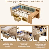 thumbnail of Merax Einzelbett 90x200cm, Stauraumbett mit LED, USB & Schreibtisch, Regalen & Schubladen, Holz, Naturfarbe