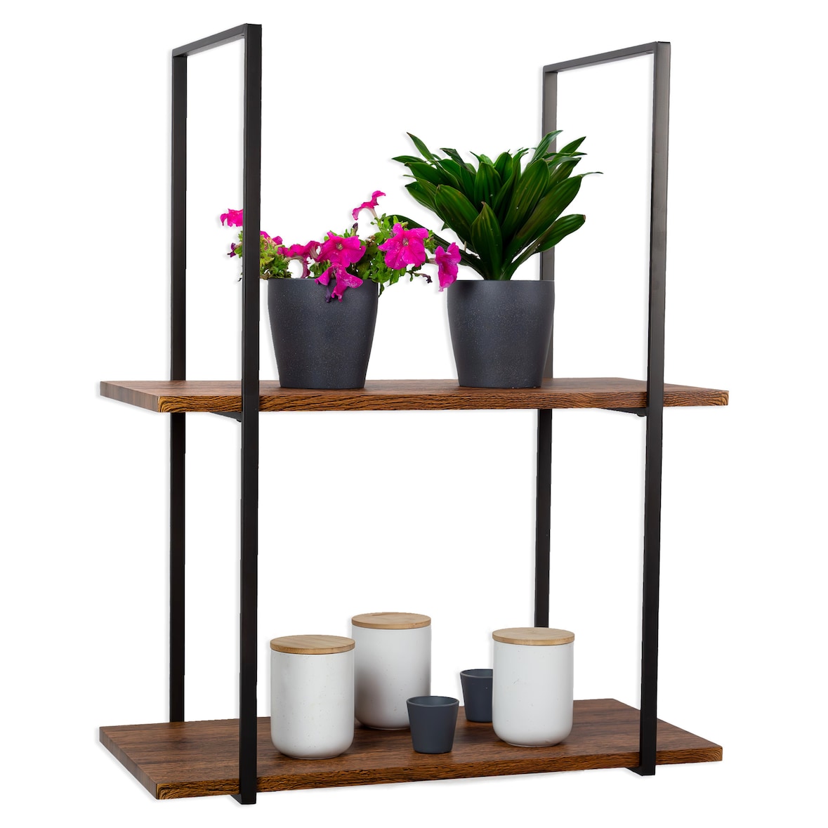 Mensola BAR SHELF 75 cm MARRONE con 2 Ripiani porta bicchieri e bottiglie by Yelloo