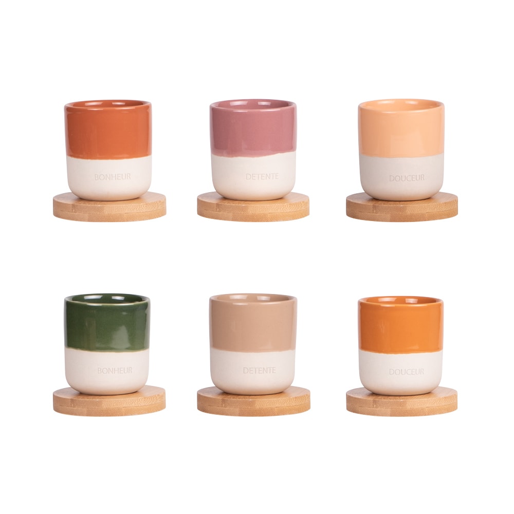 Coffret de 6 tasses Hawa 6 cm -  Multicolore Rond Porcelaine Table Passion 5.50x5.50 cm