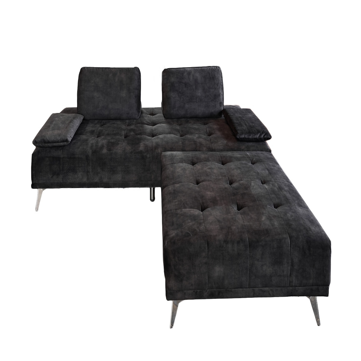 KAWOLA Sofa WIOLO Schlafsofa Daybed mit Hocker velvet anthrazit