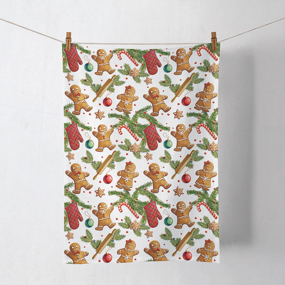Küchentuch Baumwolle 50x70cm mit Lebkuchen Weihnachtsmotiv - Küchenwäsche Winter Weihnachten Geschirrtuch Wischtuch Trockentuch Küchenhandtuch