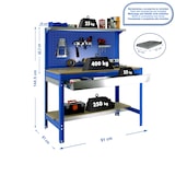 thumbnail of SimonRack Banco de Trabajo Taller, Capacidad Carga 400 kg, 1445x910x610 mm, Panel Perforado, 1 Cajón, Azul/Madera - BT-3