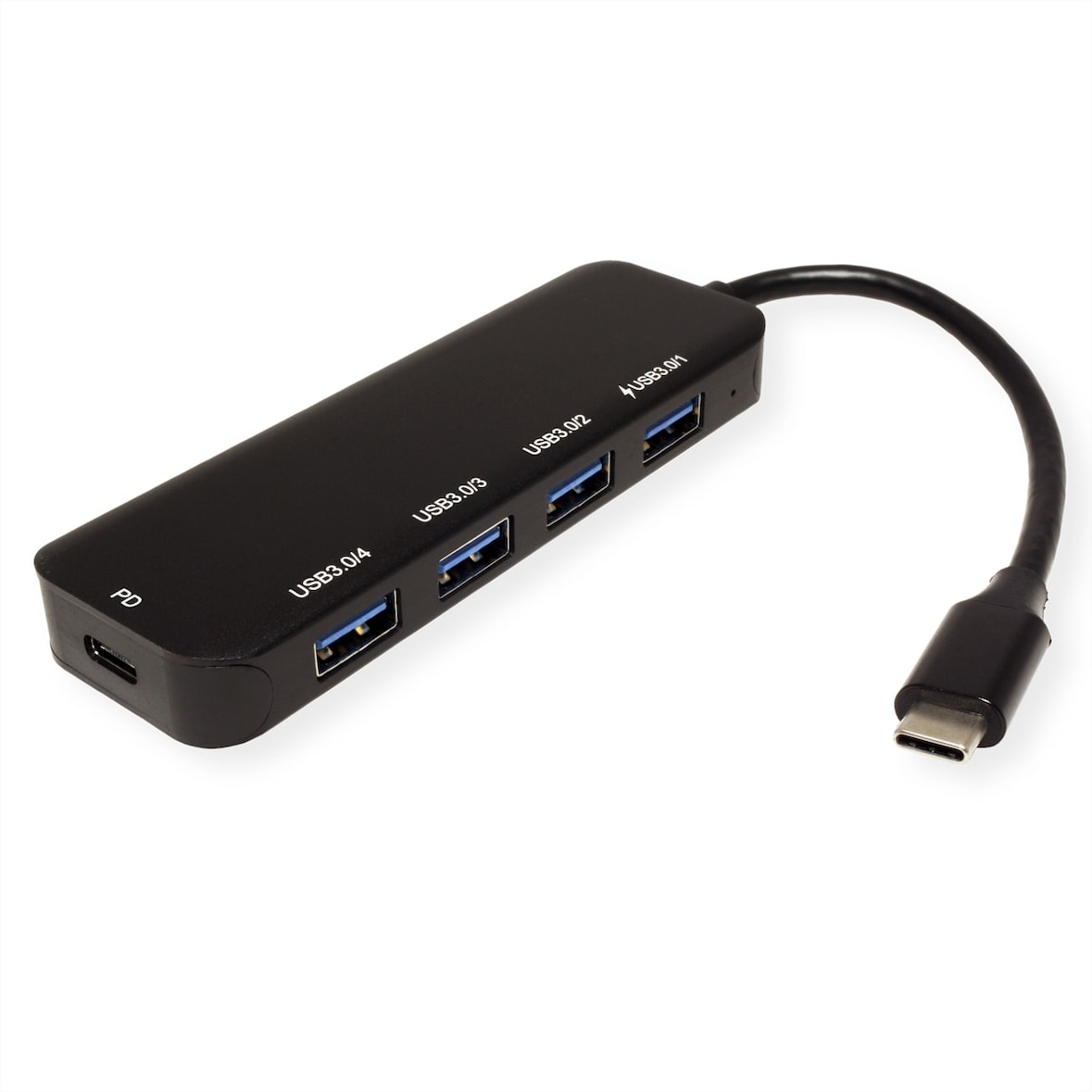 VALUE Hub USB 3.2 Gen 1, 4 porte, cavo di collegamento di tipo C, con 1 porta PD