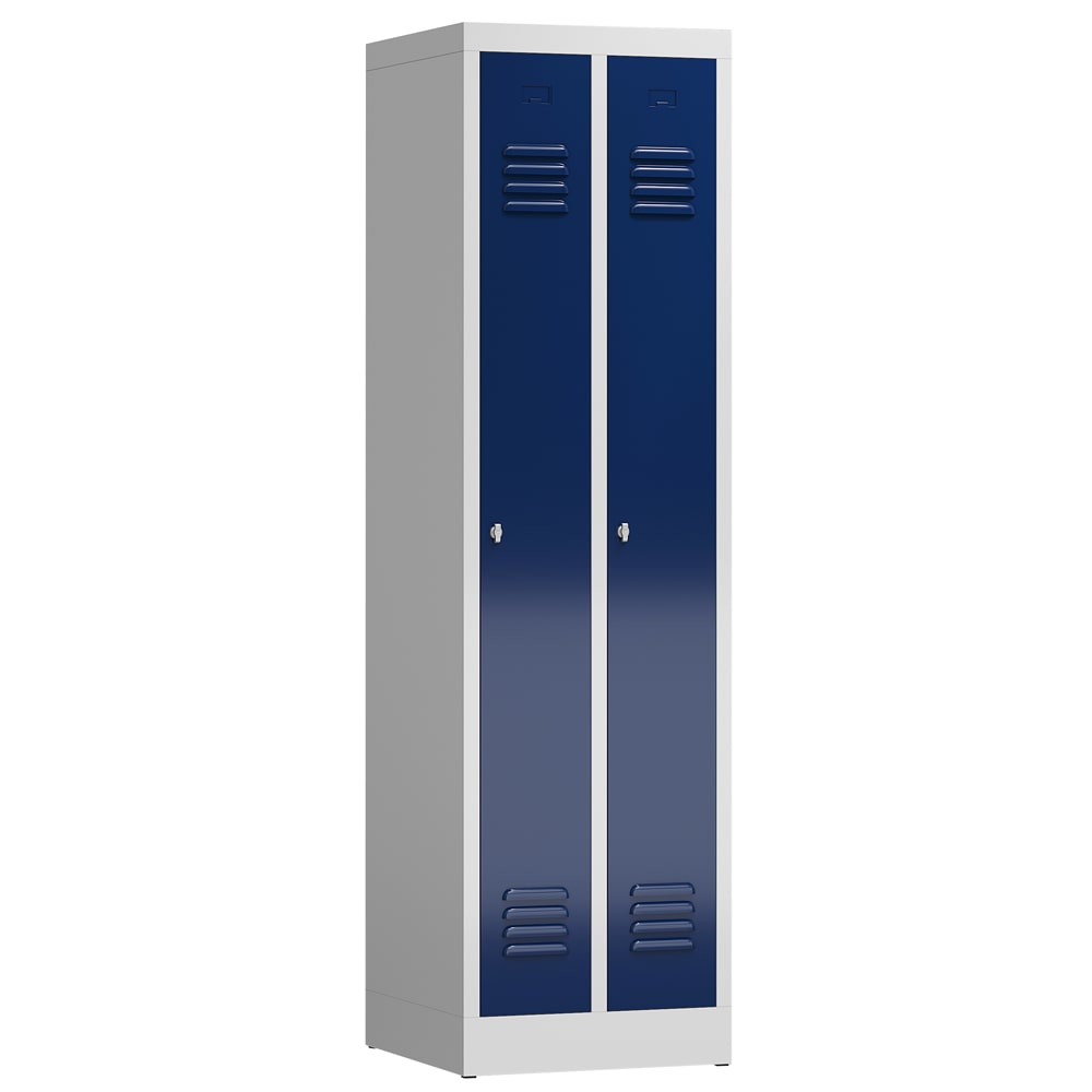 ClassiX Garderobenschrank, 2 Abteile, 1800 x 500 x 500 mm, lichtgrau/enzianblau