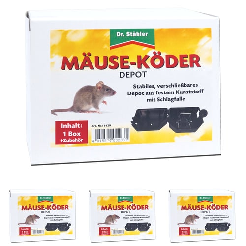 Mäuseköder-Depot mit Schlagfalle für Haus und Garten: 4 Stück