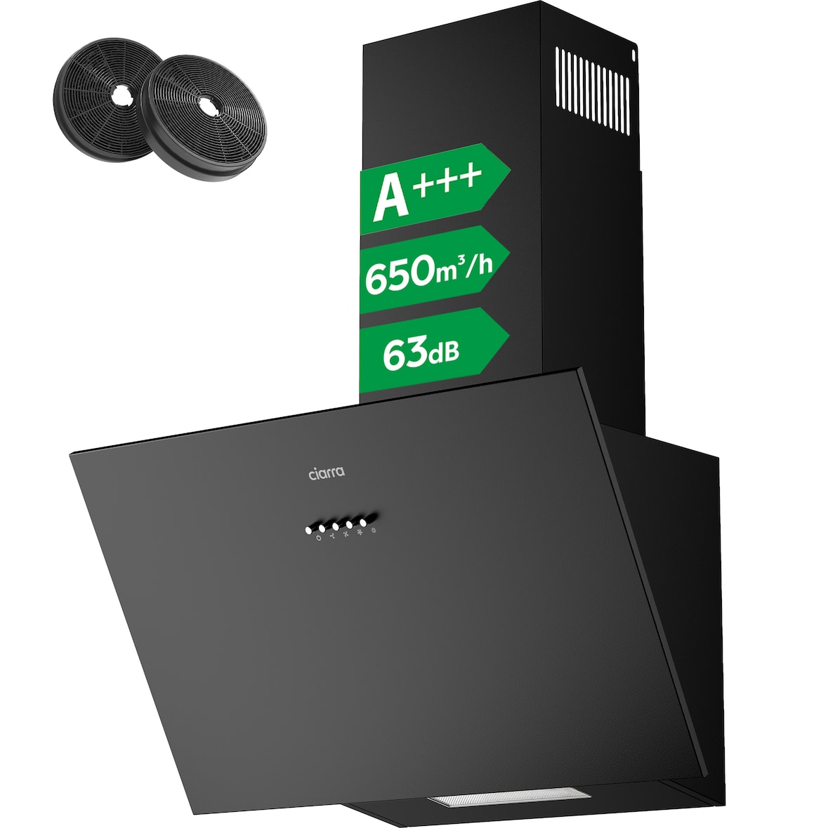 CIARRA bovendeel A+++ 650 m³/h bovendeel 60 cm vrij schuin bovendeel LED VMB6762A