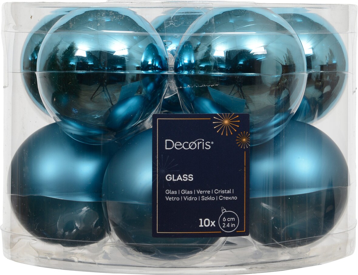10 Weihnachtskugeln Glas 6cm matt & glänzend Christbaumkugeln Weihnachtsbaumkugeln Christbaumschmuck Weihnachtsbaumschmuck Deko Folkloreblau