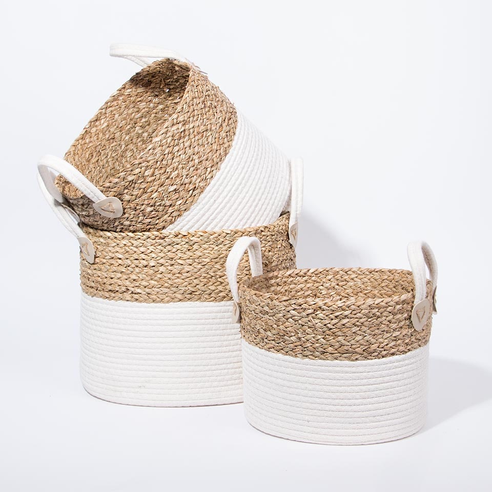 Conjunto de 3 Cestos CÁDIZ Branco e Natural