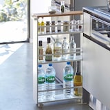 thumbnail of Yamazaki Home Küchenwagen Nischenwagen schmal mit Rollen weiß Rollwagen Metall 3 Ebenen und Holzablage 13x80x47cm