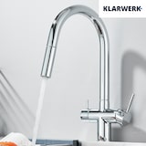 thumbnail of Jana | Grifo extensible de 3 vías premium cromado brillo | Grifo de osmosis acero inoxidable cocina 360 grados | filtro 3 conexiones arco alto