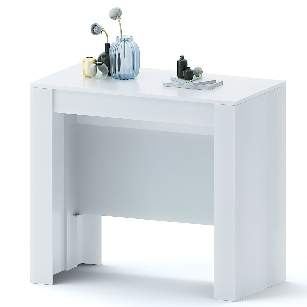 Tavolo Consolle Allungabile 2.37 Metri 10 Posti Salvaspazio Multiposizione Design Moderno Elegante Consolle Per Casa Ufficio 78 x 51 x 90 cm Bianco