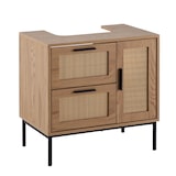 thumbnail of Waschbeckenunterschrank Eiche-Optik 60x60x40 cm mit Tür und Schubladen, Badezimmerschrank mit Rattangeflecht, Unterschrank Stehend, Badschrank