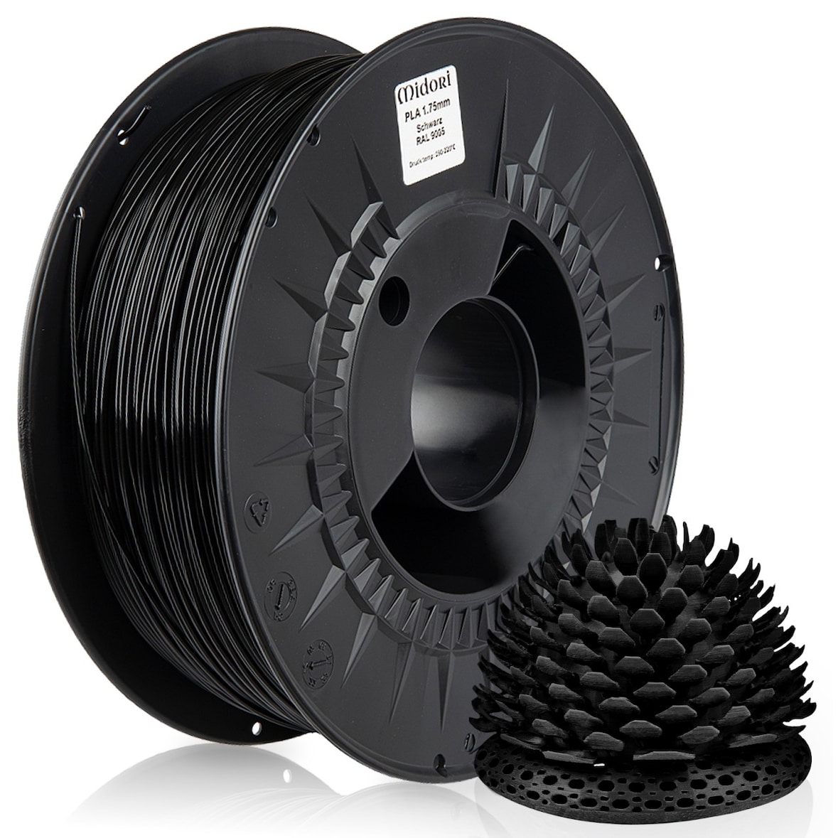2 x MIDORI® 3D Drucker 1,75mm PLA Filament 1kg Spule Rolle Premium Schwarz RAL9005