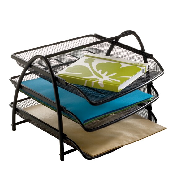 ALBA Set de 3 corbeilles à courrier en métal Noir MESHTRAY3N