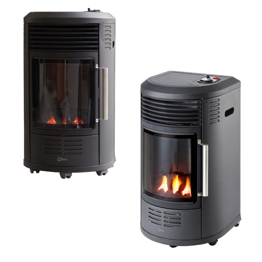 Gasheizung 44 m² mit Rädern, einstellbarer Leistung, Thermostat und Sauerstofferkennung, elektronischer Zündung, 44 x 72 cm – Schwarz