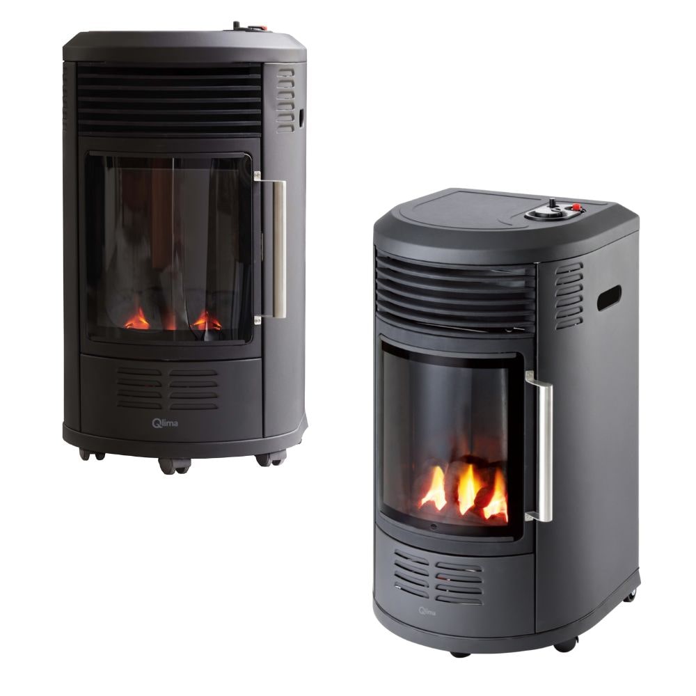 Estufa de gas calentador 44 m2 con ruedas, potencia regulable, termostato y detección de oxígeno, encendido electrónico 44 x 72 cm - Negro