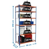 thumbnail of SimonRack Metallregal, 2500x900x300 mm, 6 Ebenen, Metallboden, 180 kg Biegepunkt, Blau/Orange/Verzinkt - Simonclick