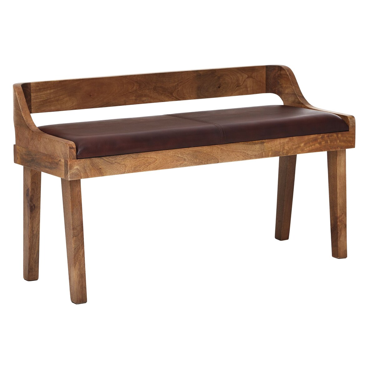 WOHNLING Sitzbank Echtleder 108cm Lederbank Flurbank Rückenlehne Massivholz Bank