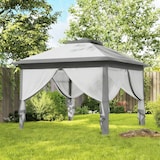 thumbnail of Carpa plegable 3,3x3,3 m cenador de jardín con altura ajustable doble techo 4 mosquiteras extraíbles y bolsa de transporte impermeable anti-UV gris